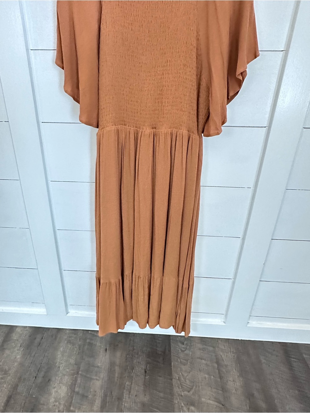 NEW L Baltic Born Felicity smocked flounce sleeve halter chest Carmel midi dress - Picture 13 of 16